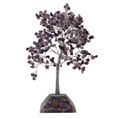 Albero della Fortuna con Cristalli di Ametista - 320 Pietre, Foglie Viola, Base Orgonite