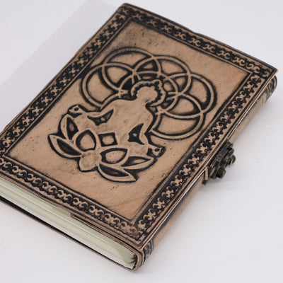 Taccuino Esoterico Buddha in Colore Rosso-Tan - Taccuino in Pelle con 200 Pagine, Dimensioni 17,5x12,5x3 cm
