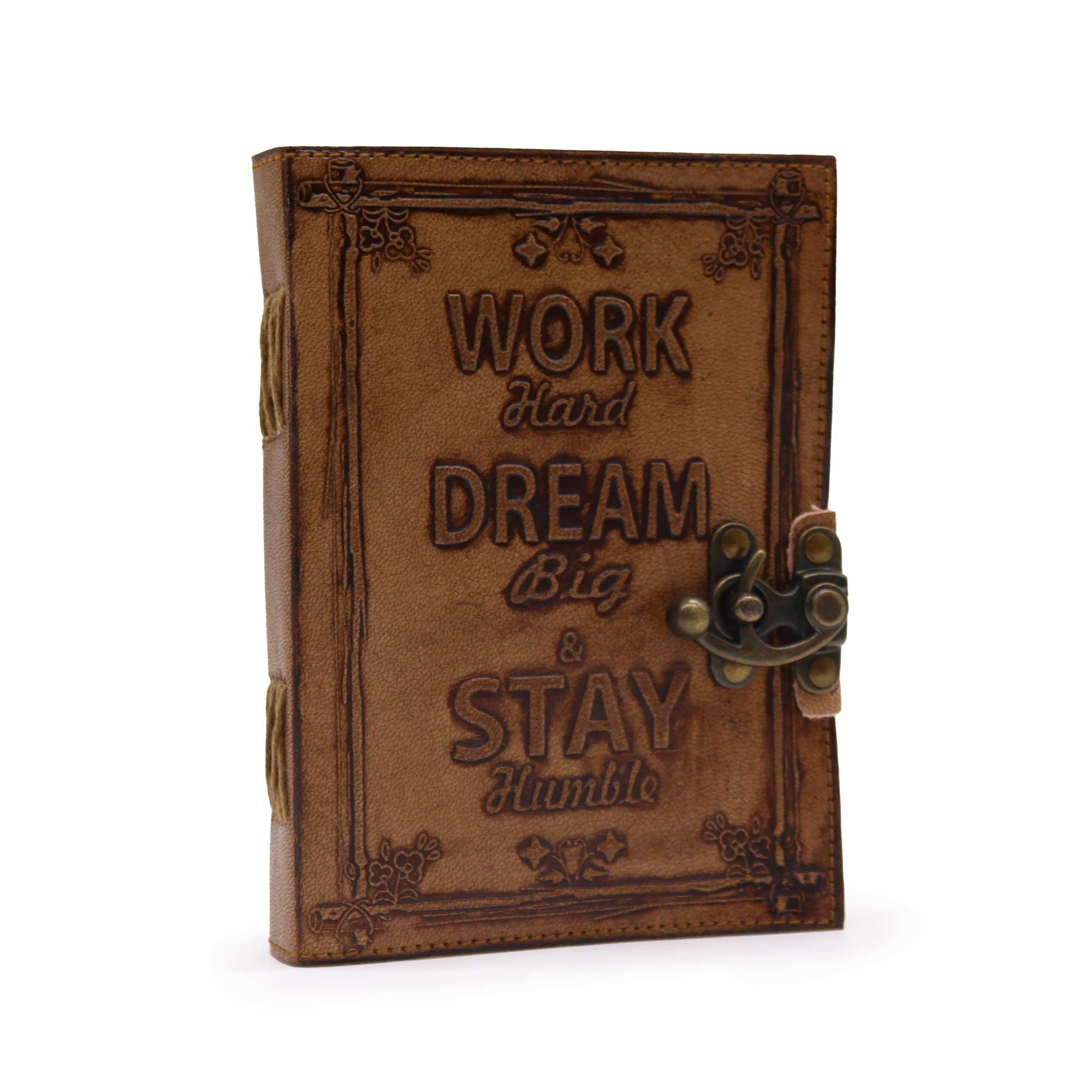 Diario dei Sogni e del Lavoro - Taccuino in Pelle con Rilievo, Marrone Chiaro, 13x18 cm
