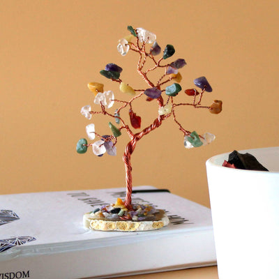 Alberello di Cristalli con 35 Pietre Colorate su Base Naturale di Agata