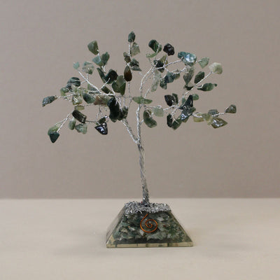 Albero della fortuna con base in orgonite e 80 pietre di agata muschiata