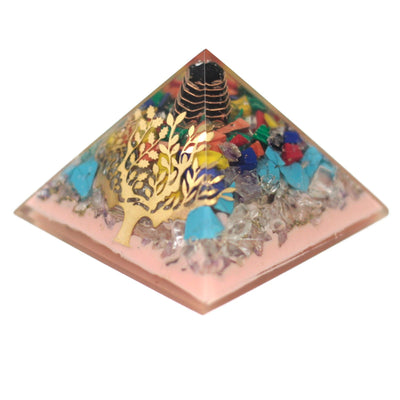 Piramide Orgonite 70mm - Albero con pietre preziose, rame e inserti metallici