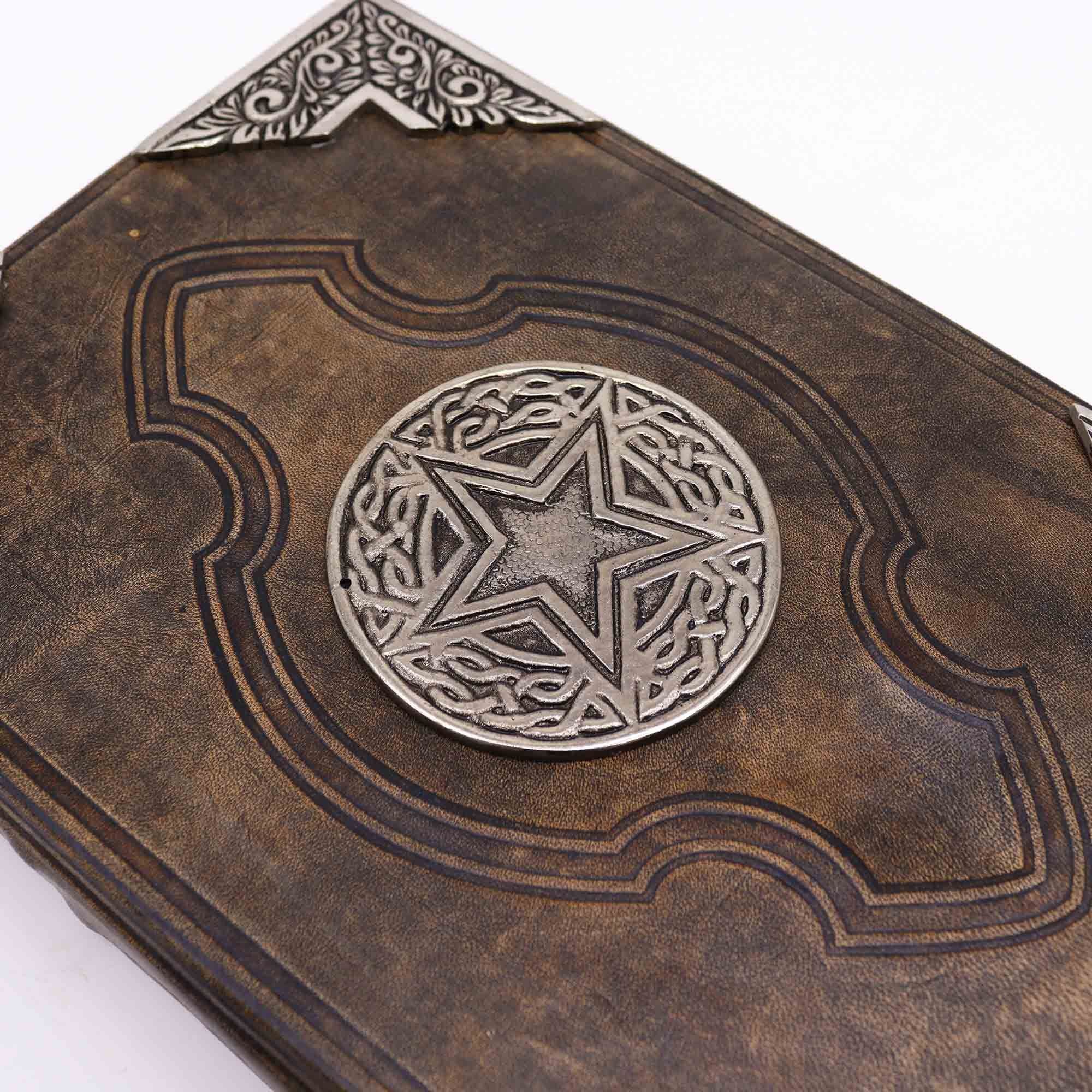 Libro Hefty Brown Tan - Elegante Taccuino con Pentagono in Zinco, 200 Pagine dai Bordi Irregolari, Copertina in Pelle, 26x18 cm