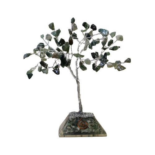 Albero della fortuna con base in orgonite e 80 pietre di agata muschiata