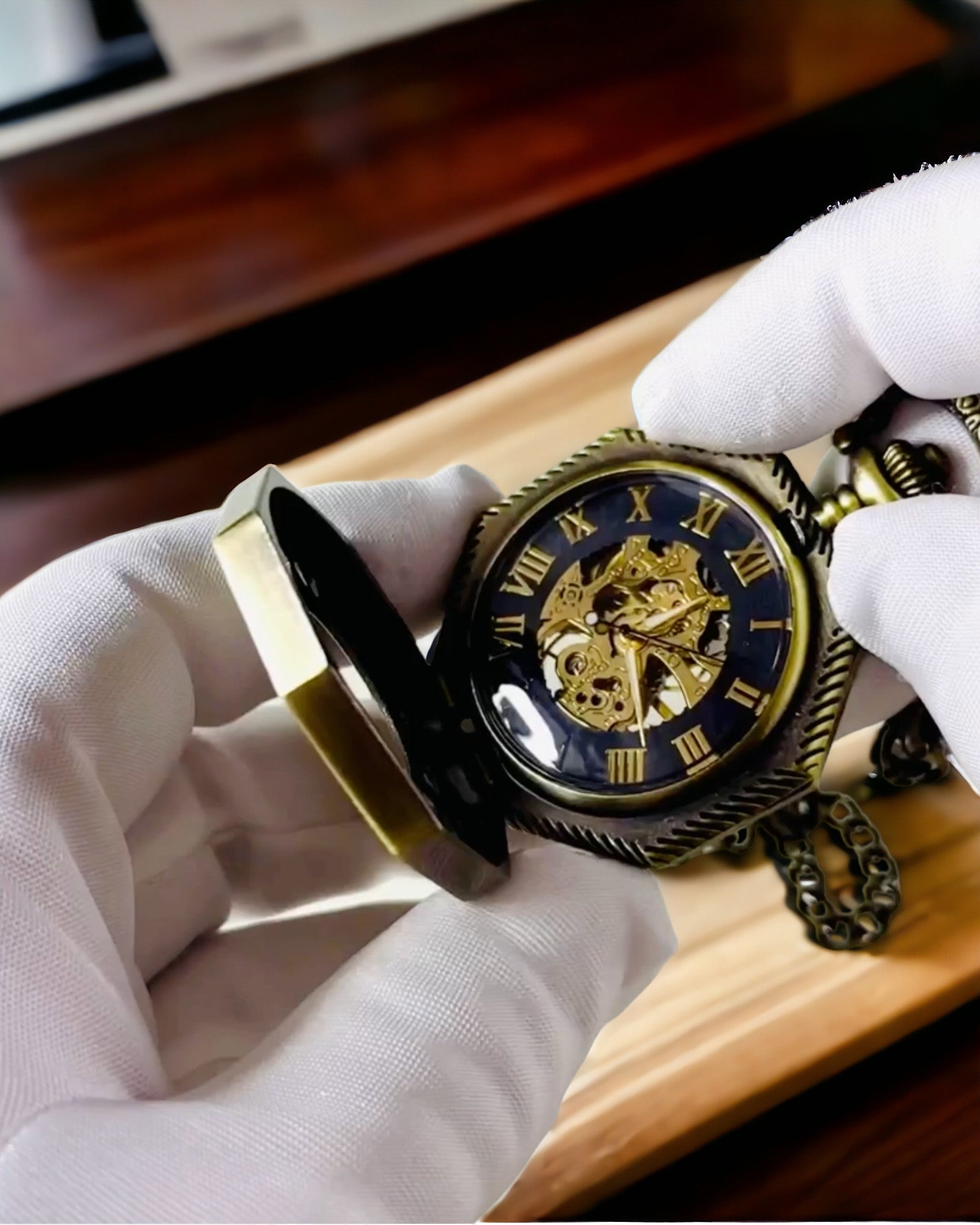 Orologio da Tasca Meccanico in Stile Steampunk Ottagonale Classico Colore Marrone - Senza Tempo