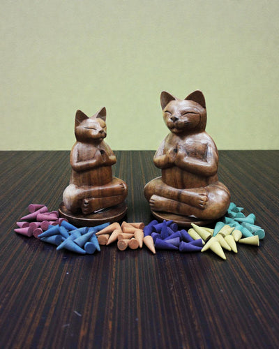 ZenCat Grande – 17 cm, Gatto yogi in legno per bastoncini d’incenso