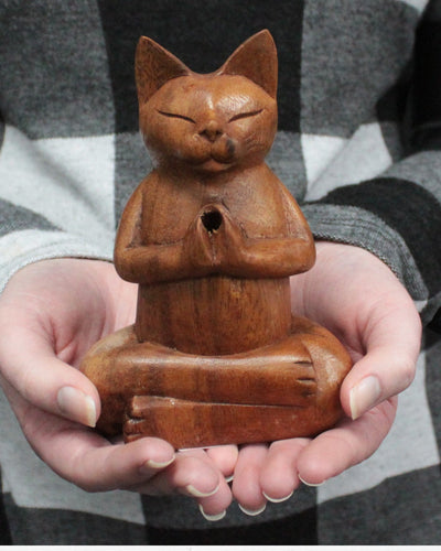 ZenCat Armonia – 10 cm, gatto in legno in posa yoga per bastoncini d’incenso