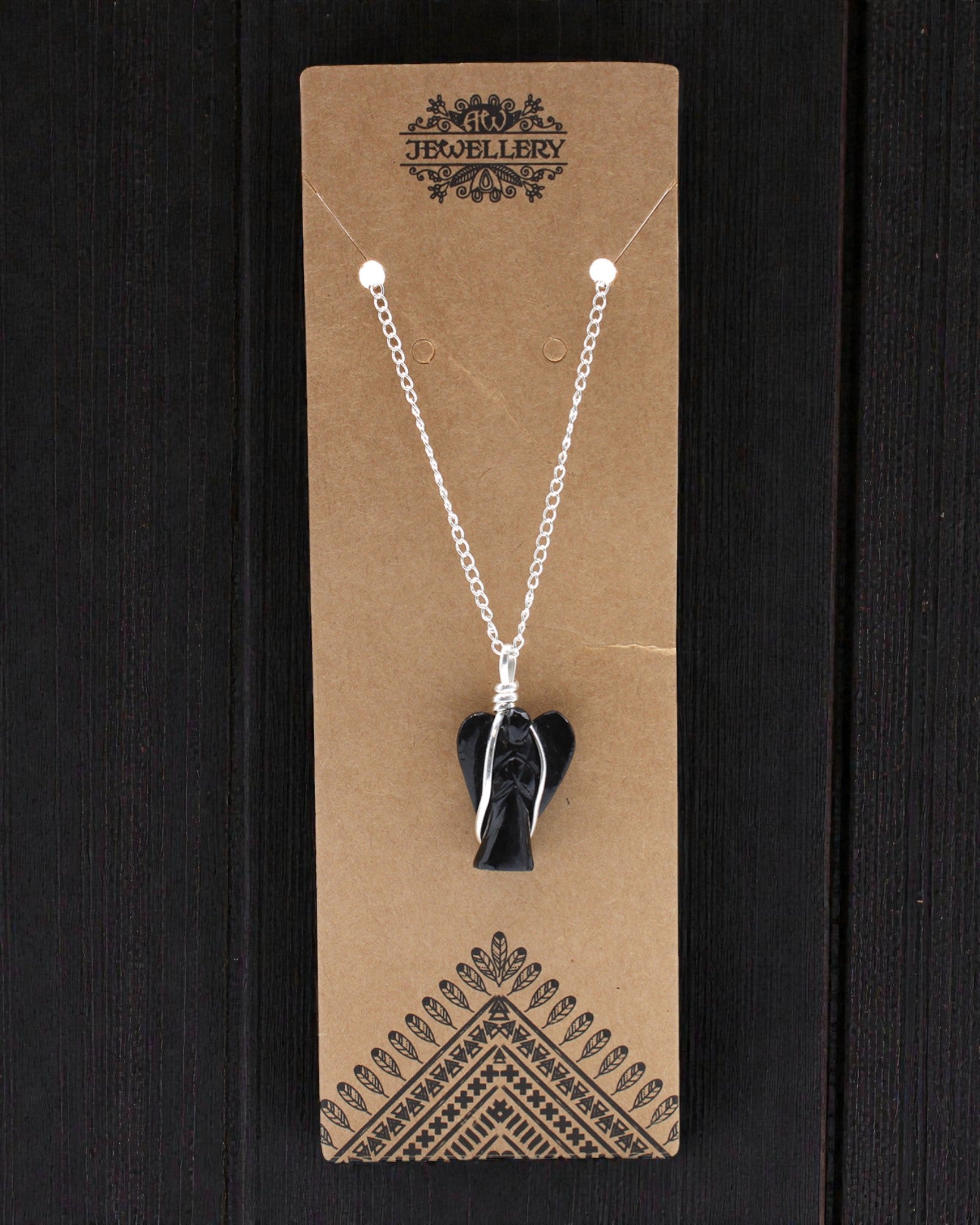 Custode della Notte – Pendente Angelo Custode in Agata Nera