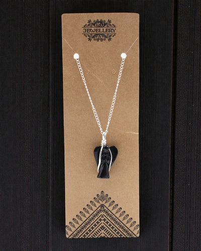 Custode della Notte – Pendente Angelo Custode in Agata Nera