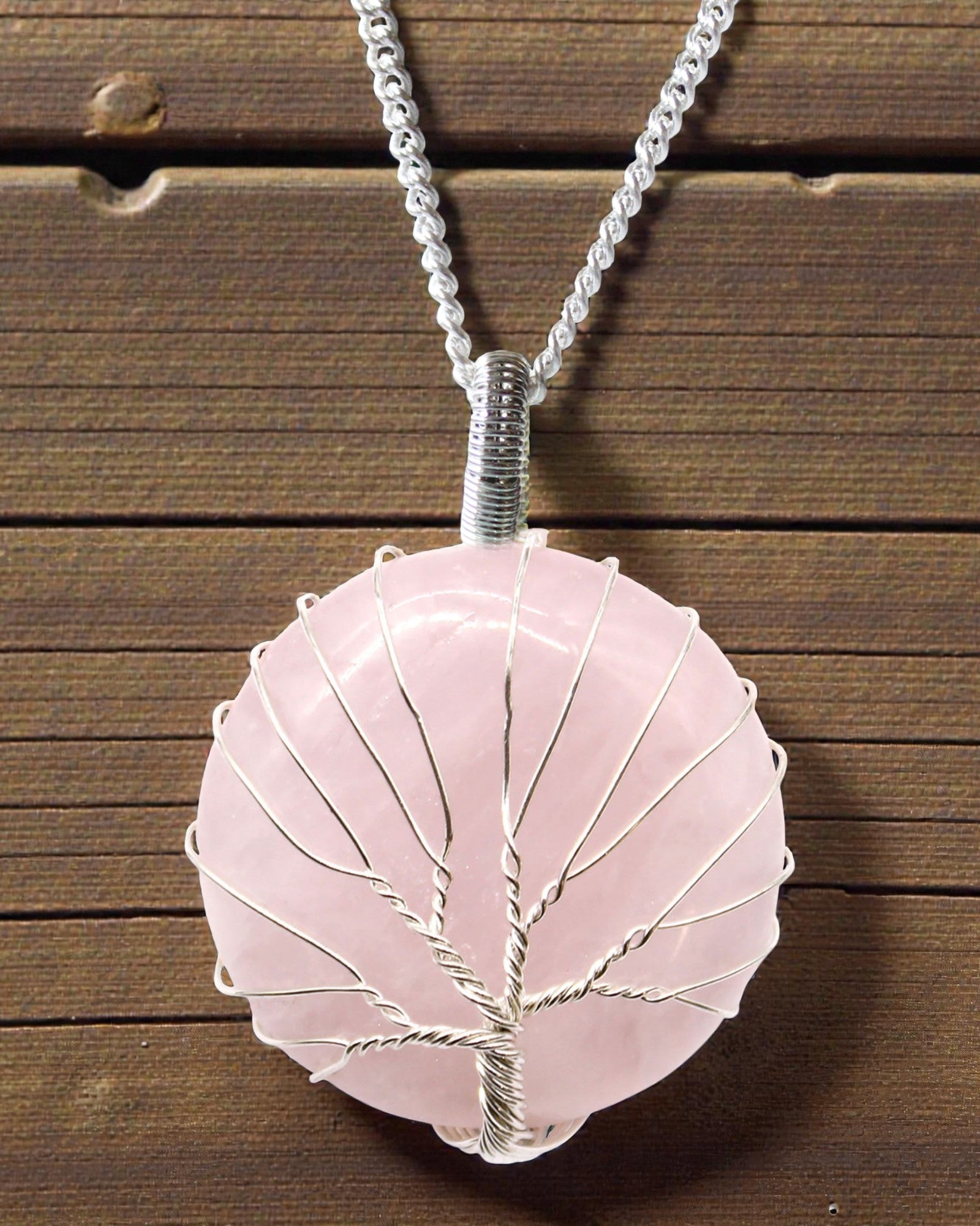 Collana con pietra dura Albero della Vita - quarzo rosa