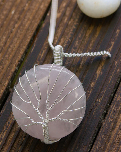 Albero dell’Amore – Collana con quarzo rosa e Albero della Vita