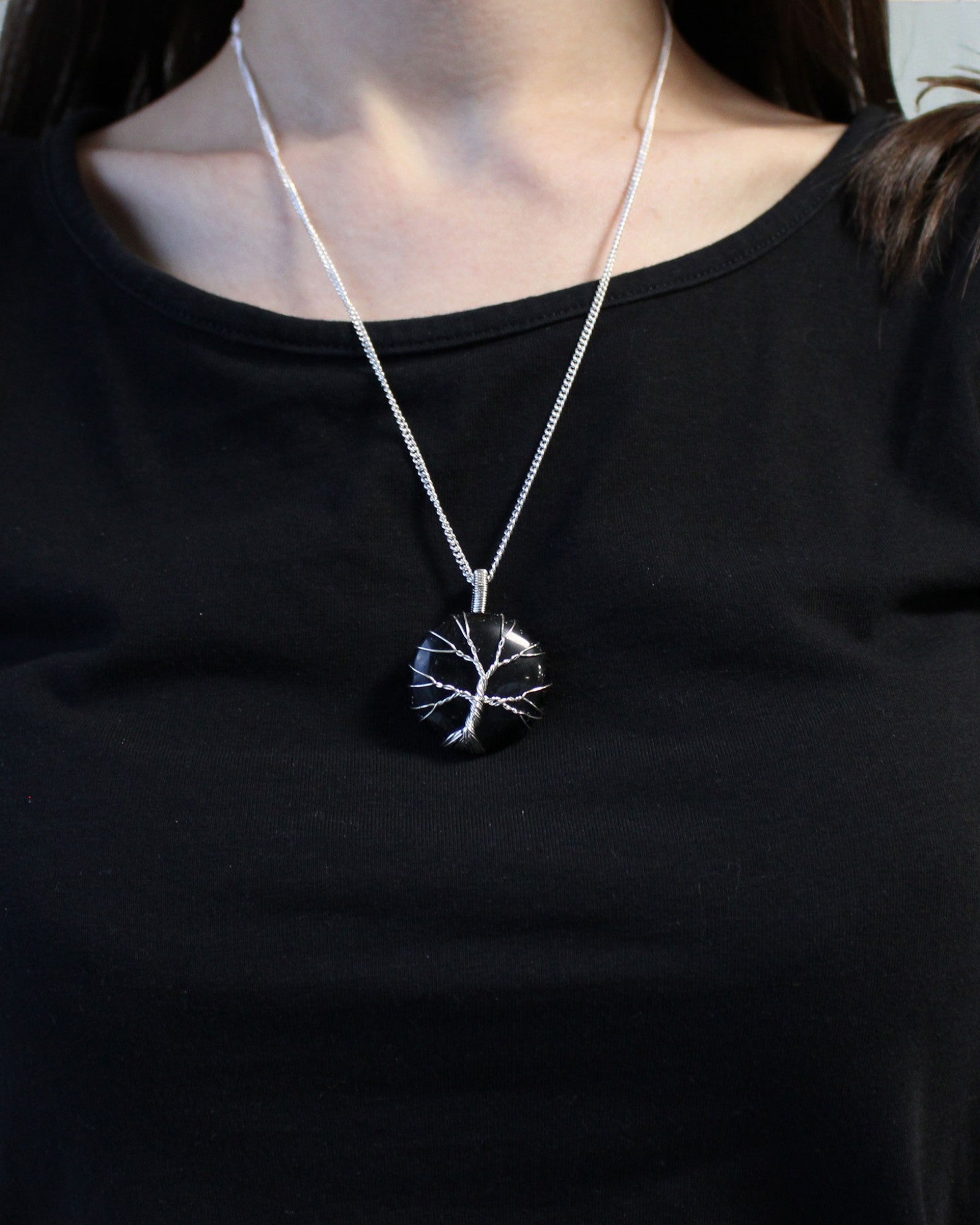 Collana con pietra dura Albero della Vita - Onice nero