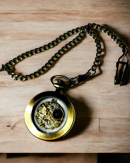 Orologio da Tasca Retrò – Meccanico, Colore oro satinato con nero, Lussuoso, Impermeabile, Semiautomatico, personalizzazione con incisione