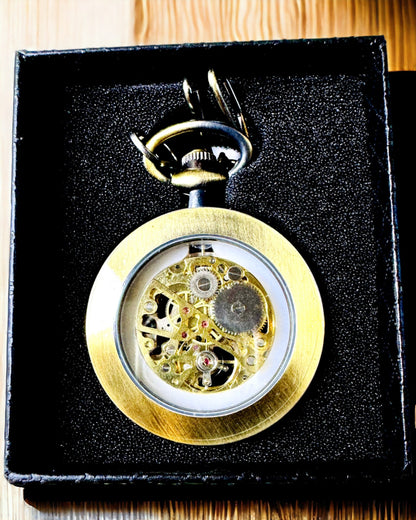 Orologio da Tasca Retrò – Meccanico, Colore oro satinato con nero, Lussuoso, Impermeabile, Semiautomatico, personalizzazione con incisione