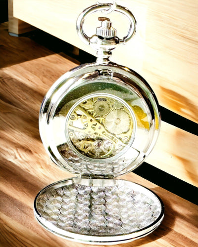 Orologio da Tasca Meccanico Classico con Doppio Coperchio, Manuale, Colore Argento