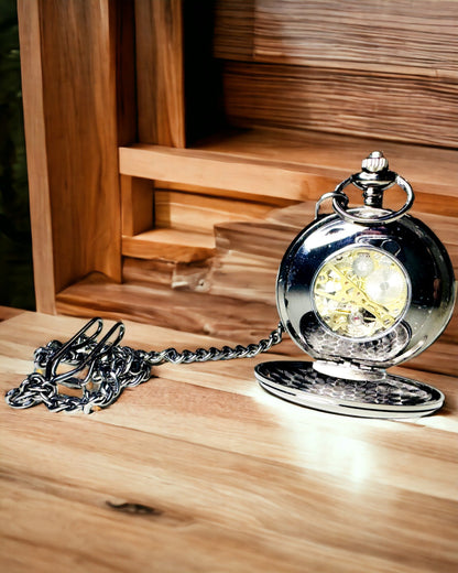 Orologio da Tasca Meccanico Classico con Doppia Copertura – Manuale, Nero, personalizzazione con incisione