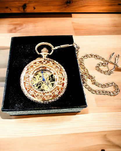 Orologio da Tasca in Stile Vintage con Quadrante Trasparente e Meccanismo Scheletrato