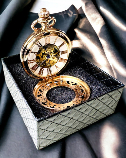 Orologio da Tasca in Stile Vintage con Quadrante Trasparente e Meccanismo Scheletrato