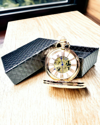 Orologio da Tasca in Stile Vintage con Quadrante Trasparente e Meccanismo Scheletrato