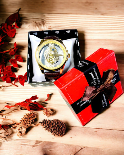 Orologio da Uomo con Meccanismo Trasparente - Eleganza e Precisione in Montatura Dorata