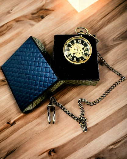 Orologio da Tasca Retrò – Meccanico, Colore oro satinato con nero, Lussuoso, Impermeabile, Semiautomatico, personalizzazione con incisione