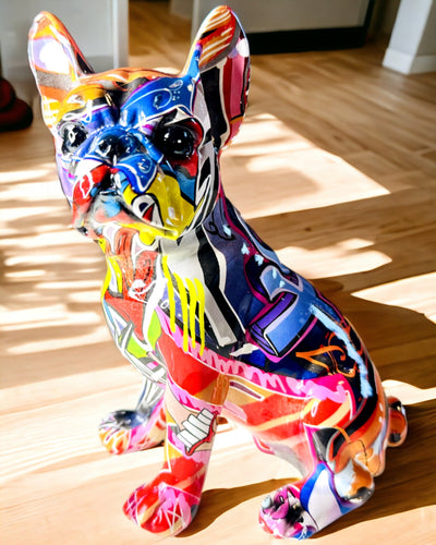 Statua Bulldog Francese Fatta a Mano in Stile Street Art con Opzione di Incisione