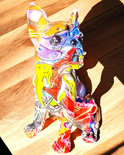 Statua Bulldog Francese Fatta a Mano in Stile Street Art con Opzione di Incisione