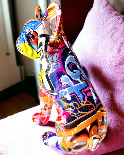 Statua Bulldog Francese Fatta a Mano in Stile Street Art con Opzione di Incisione