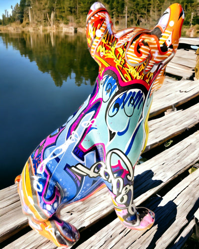 Statua Bulldog Francese Fatta a Mano in Stile Street Art con Opzione di Incisione