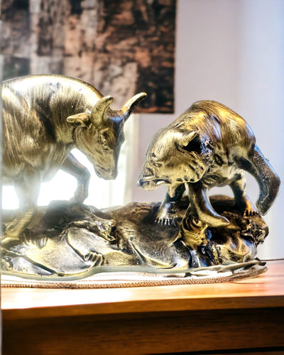 Scultura "Due rivali" - Toro e Orso - Simbolismo del Mercato Finanziario, Possibilità di Incisione - colore Rame
