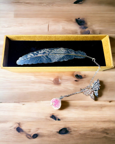 Segnalibro Creativo in Stile Retrò con Motivo di Piuma e Farfalla – Elegante Regalo per mamma, insegnante, Promozionale, Colore Argento/rosa