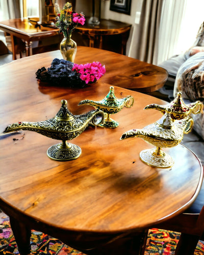 Lampada Magica di Aladino con Opzione di Incisione - Variante Verde Scuro, intrecciata con oro