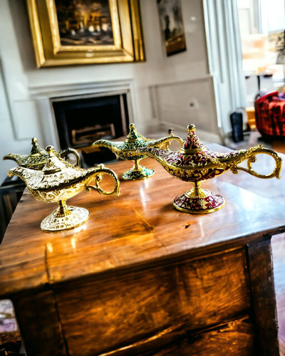 Lampada Magica di Aladino con Opzione di Incisione - Variante Verde Scuro, intrecciata con oro