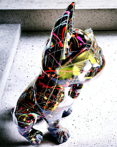 Kolorowy Psiak Artystyczny - Bulldog francese dipinto a mano, personalizzazione con incisione, ideale come regalo