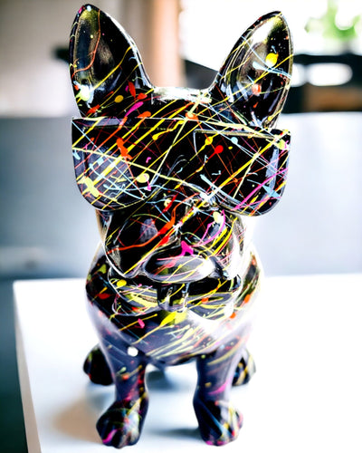 Kolorowy Psiak Artystyczny - Bulldog francese dipinto a mano, personalizzazione con incisione, ideale come regalo