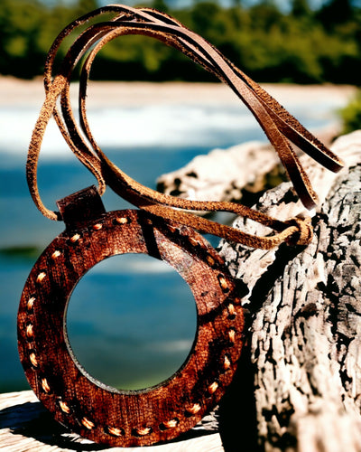 Lente d'ingrandimento indiana Artefatto, in pelle, fatto a mano - possibilità di personalizzazione con incisione