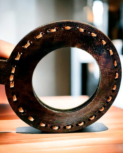 Lente d'ingrandimento indiana Artefatto, in pelle, fatto a mano - possibilità di personalizzazione con incisione