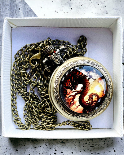 Orologio da tasca "Dragon's Twilight" personalizzazione con incisione