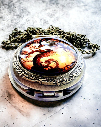 Orologio da tasca "Dragon's Twilight" personalizzazione con incisione