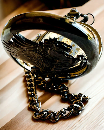 Orologio da Tasca "Equus Tempus" - Nero con Motivo Cavallo, possibilità di personalizzazione con incisione - quadrante bianco