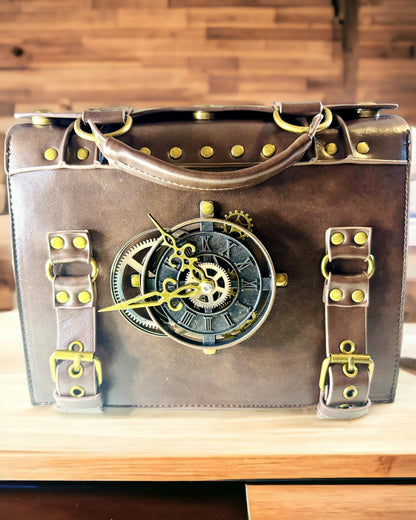 Borsa a Tracolla con Motivo Orologio Vintage - Versatile Borsa a Mano Satchel con Texture in Pelle PU