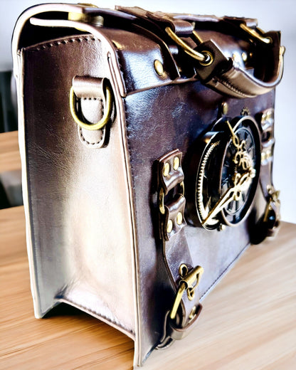 Borsa a Tracolla con Motivo Orologio Vintage - Versatile Borsa a Mano Satchel con Texture in Pelle PU