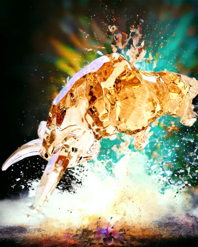 Statua "Złoty Byk" in resina, design trasparente, possibilità di personalizzazione