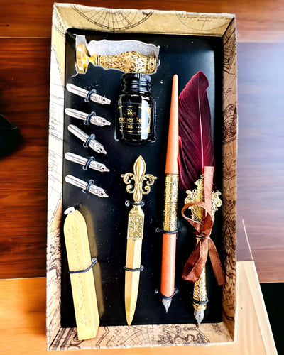 Set Calligrafico Esclusivo, penna stilografica a immersione e set di inchiostri, personalizzazione con incisione