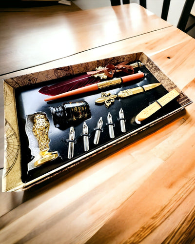 Set Calligrafico Esclusivo, penna stilografica a immersione e set di inchiostri, personalizzazione con incisione
