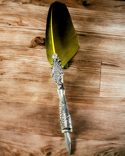 Penna per Calligrafia Vintage con Piuma d'Oca Naturale – Regalo Ideale per la Festa della Mamma o per l'Insegnante. Incisione