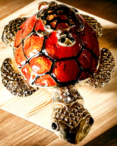 Szkatułka "Żółwiowa Rodzinka" - colore arancione, personalizzazione con incisione