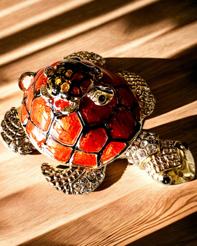 Szkatułka "Żółwiowa Rodzinka" - colore arancione, personalizzazione con incisione