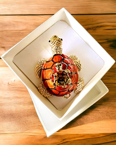 Szkatułka "Żółwiowa Rodzinka" - colore arancione, personalizzazione con incisione