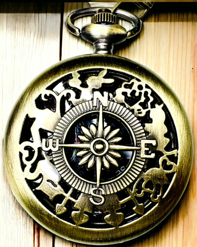 Antico Bussola Tascabile in Bronzo Dorato con Motivo Trafitto – Perfetto per Esploratori e Amanti del Retrò. Personalizzazione con Incisione